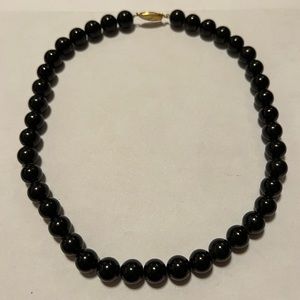 Vintage Silver stamped black glass necklace